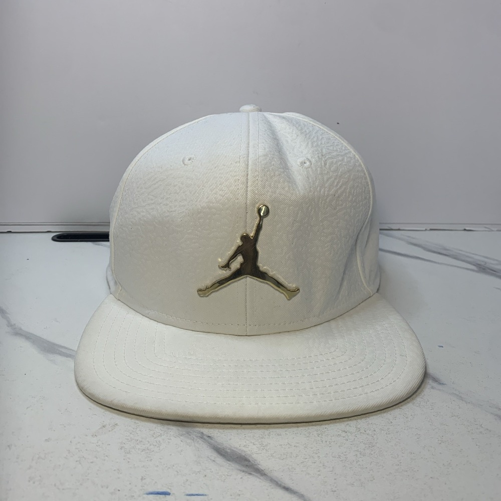 Air Jordan Hat Men White Cement Elephant Metal Logo Jumpman Snap Back Cap